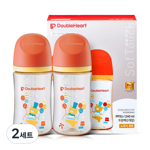 더블하트 모유실감 디어프렌즈 서커스베어 240ml 트윈팩(젖꼭지미포함), 서커스베어 트윈팩, 240ml, 2세트