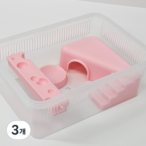 크레마루 치즈 사육장 JIF 적재형 케이지 풀세트, 3개, 핑크