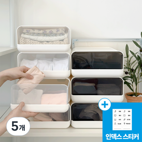 [KC인증] 데미무드 이클립 적층식 칸칸이 서랍형 속옷정리함, 15칸, 반투명 화이트, 5개