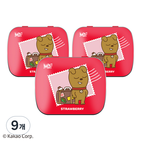 카카오 프렌즈 민트 캔디 딸기 임팩트 무설탕 사탕, 9개, 15g