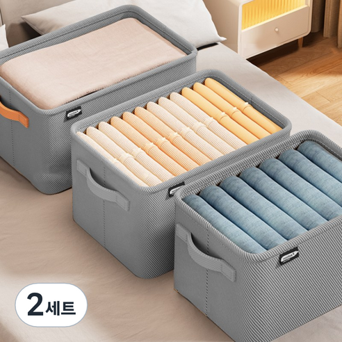 하스몰 공간정리 패브릭 접이식 옷 정리 리빙박스 3개, 2세트, 그레이