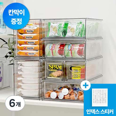 [KC인증] 데미무드 투명 아크릴 퓨린 적층식 팬트리 정리함, 투명색, 6개