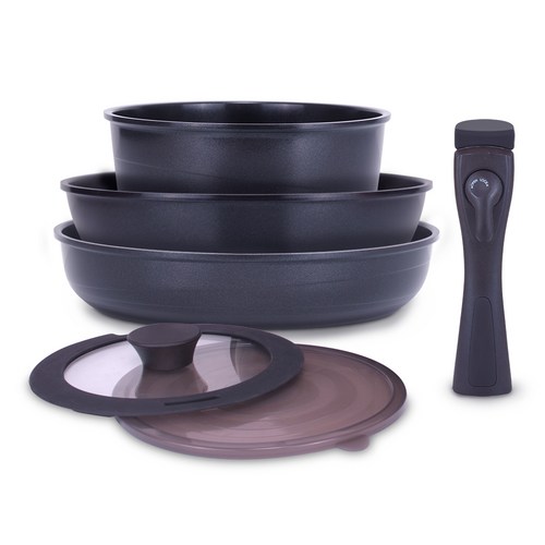 팰러스 IH 인덕션 스마트핸들 냄비후라이팬 6p 세트, 엣지블랙, 냄비 18cm + 프라이팬 28cm + 궁중팬 26cm + 스마트핸들 + 실리콘유리 뚜껑 18cm + PE보관뚜껑18cm - 인덕션 후라이팬 추천