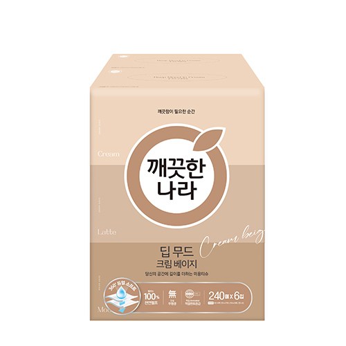 깨끗한나라 딥무드 미용티슈 크림 베이지 2겹, 6개, 240매