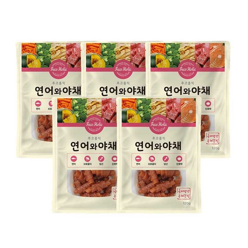 후코홀릭 야채 시리즈 강아지 간식, 연어 + 야채 혼합맛, 120g, 5개