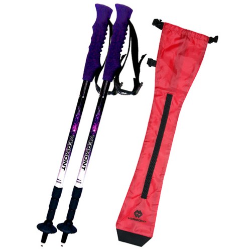 버먼트 디바 경량 4단 등산스틱 2p + 시코 스틱 파우치, 스틱(혼합 색상), 파우치(레드)