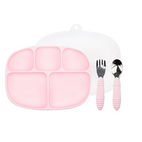 범킨스 흡착식판 5구 + 덮개 + 키즈스푼포크 세트, 핑크, 식판 + 덮개 + 스푼포크, 1개
