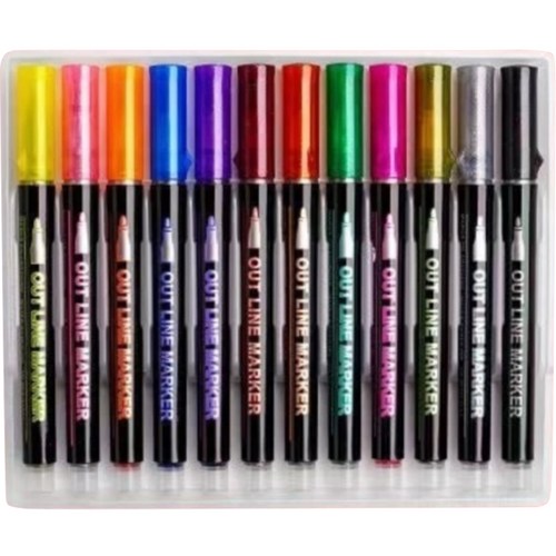 서영에스앤디 아웃라인 글리터 마카 12종 세트, 1세트, 12색