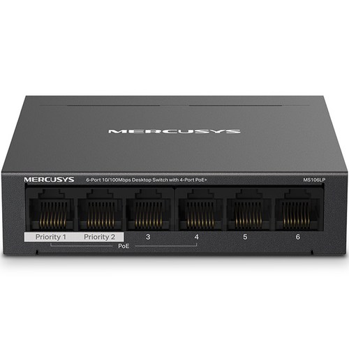 머큐시스 PoE+ 4포트 40W 6포트 데스크톱 스위치 허브, MS106LP, 1개