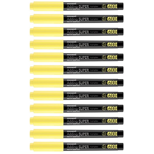 모나미 에딩슈퍼 600 파스텔 형광펜, 파스텔 옐로우, 12개입