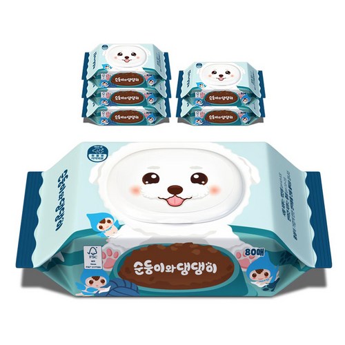 반려동물 순둥이와 댕댕이 중성 물티슈 캡형, 80개입, 6팩