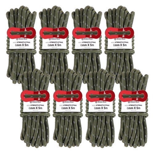 브리즈문 더 두꺼운 캠핑 고강도 PE 반사 텐트 타프 스트링 8p, 올리브 그린