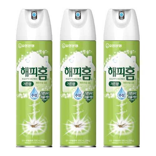 해피홈 에어로솔 수성 모기퇴치제 가든향, 500ml, 3개