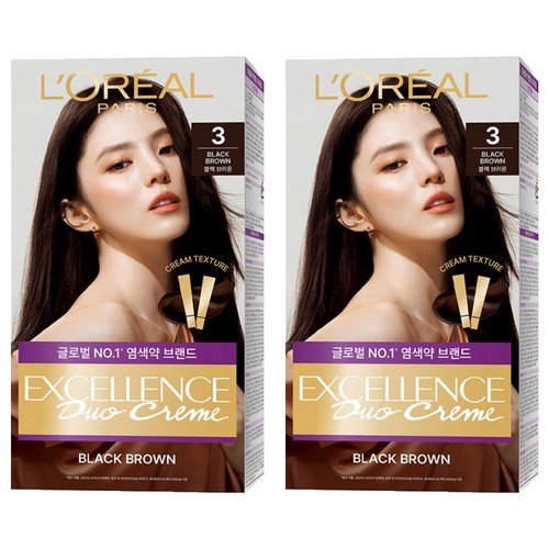 로레알파리 NEW 엑셀랑스 듀오크림 염모제, 3블랙브라운, 2개