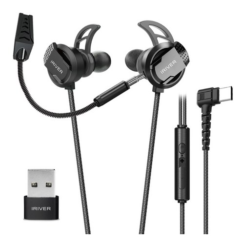 아이리버 게이밍 이어폰 + C타입 to USB 변환젠더, IGE-C303, 블랙