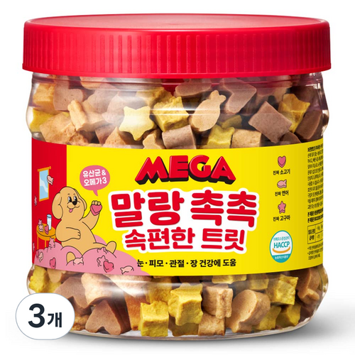 메가 강아지 말랑 촉촉 속편한 트릿, 혼합맛(소고기/연어/고구마), 400g, 3개