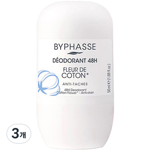 바이빠세 New 롤 온 데오드란트 코튼플라워 48H, 50ml, 3개