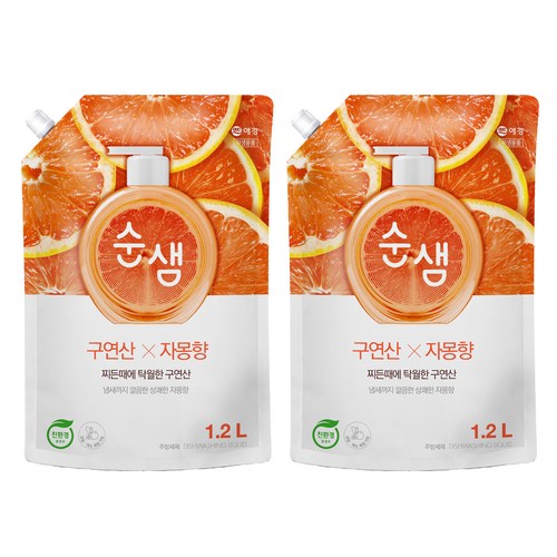 순샘 구연산 자몽 주방세제 리필, 1.2L, 2개