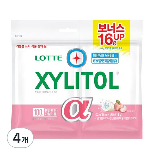 롯데자일리톨 알파 입안촉촉 피치, 102g, 4개
