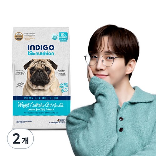 인디고포 강아지 바이오뉴트리션 면역 건식사료, 다이어트+장건강, 2kg, 2개