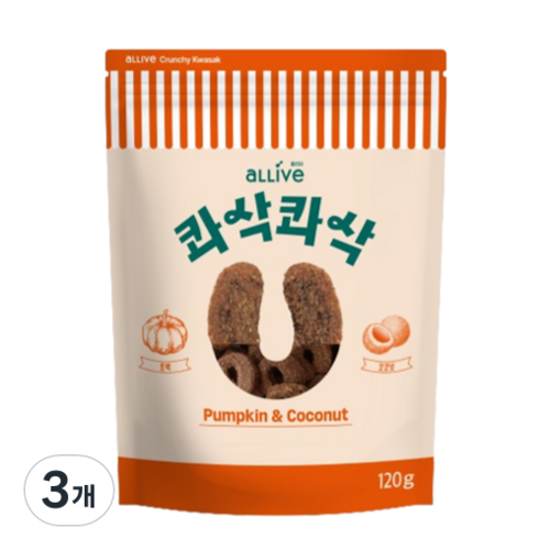 올리브 강아지 콰삭콰삭 쿠키 트릿, 혼합맛(펌킨/코코넛), 120g, 3개