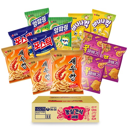 농심 간식 과자세트, 새우깡 90g x 3p + 꿀꽈배기 90g x 3p + 양파링 84g x 2p + 포스틱 84g x 2p + 바나나킥 75g x 2p, 1세트 - 편의점 과자 추천