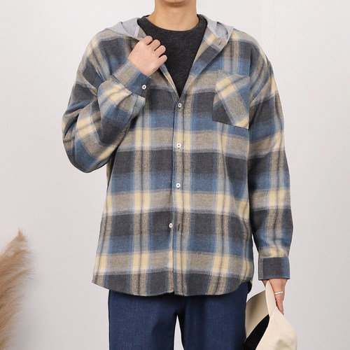 다꾸앙 남성용 올데이 루즈핏 체크 후드셔츠 F11D14_sp5395