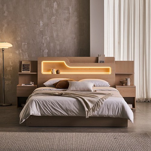 ******스토아 웨딩데이 LED 수납 침대+독립 유로탑 70T 세트 SSQK, 메이플