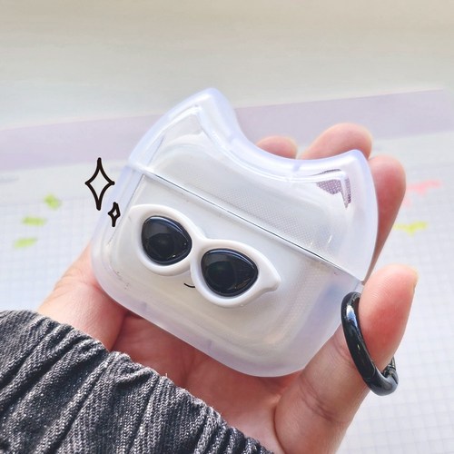 나인어클락 썬구리 키티 고양이 에어팟 4 3 2 1 프로 프로2세대 케이스 감성 커플케이스, 에어팟 1 2, 화이트 썬구리, 키링추가 X, 1개