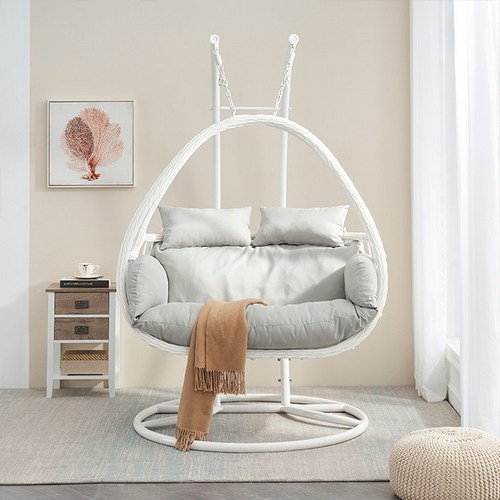 수오 벨라2인용 라탄 흔들그네의자(SO_019), 화이트 그레이, 1개