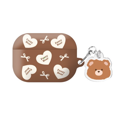 퍼지베어 하트패턴 에어팟프로2세대 / 에어팟 3세대 하드 케이스 키링 세트, 퍼지베어 하트패턴_브라운, AirPods(3세대), 1개
