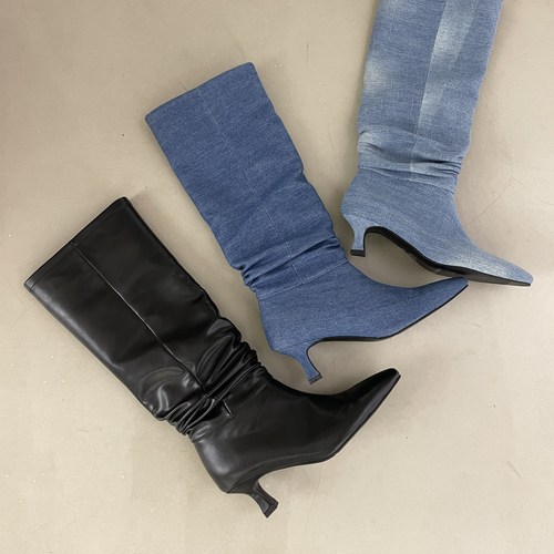 슈프롬슈 사계절 발편한부츠 주름 데님부츠 청부츠 롱부츠 5.5cm