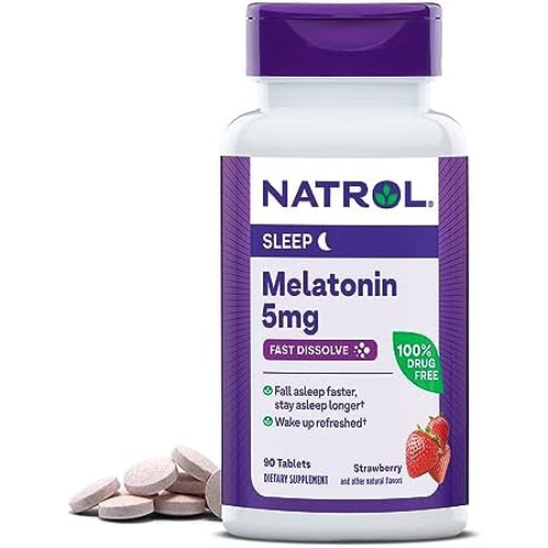 멜라토닌 나트롤 ****** 5mg 고속 용해 정제 성인용 야간 수면 보조제 딸기 맛 90알 90일 공급, 1개, 90정
