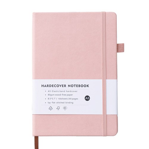 오가니코 A5 하드커버 스크랩 만년 다이어리, 베이비핑크, 14.5 x 21 cm