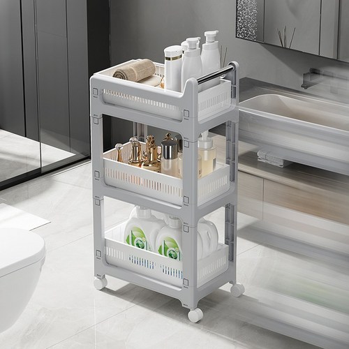 SPEEDBOX 다용도 손잡이 이동식 트롤리 틈새 수납선반 서랍형 수납장 3단, 화이트