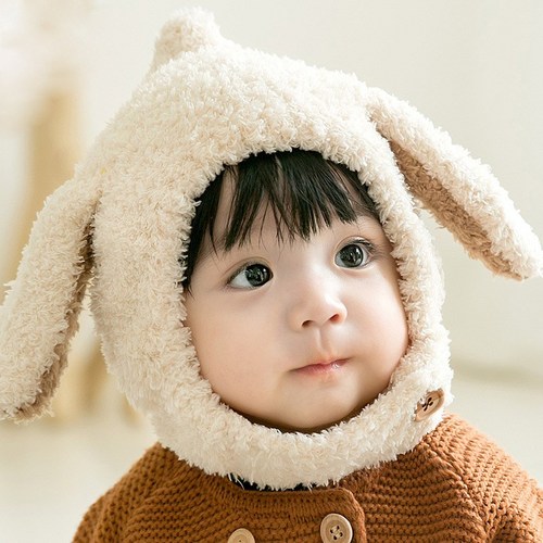 심플 토끼 아기모자 유아 비니 겨울 방한 털모자