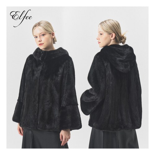 [엘페] 24FW 풀스킨 휘메일 밍크 후드케이프_블랙_EJ11