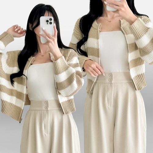 스트릿제이 라운드넥 집업 단가라 카디건