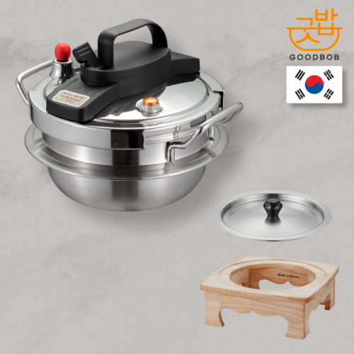 굿밥 1인용 2인용 4인용 압력솥 누룽지 미니 압력밥솥 인덕션 가스, 4인용 양수 압력솥+스텐뚜껑/나무받침 세트, 1개