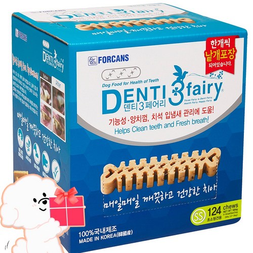 [45종선택 사은품] 포켄스 덴티페어리 디스펜서 강아지 대용량 덴탈껌 치아치석관리도움, 1개, 584g, 디스펜서 SS 124개입, 증정.02