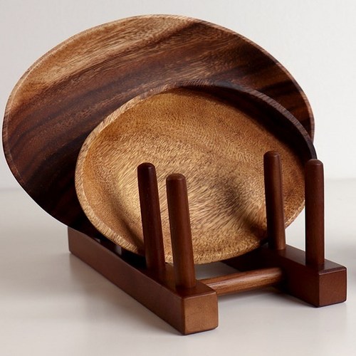 아카시아 나무 타원 우드 접시 플레이트 간식 디저트, 1개