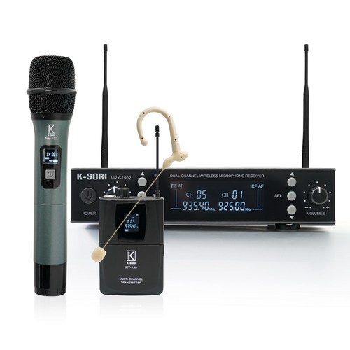 K-SORI MRX1902HH 강의용무선마이크 회의용마이크 무선마이크 900MHz 2CH 고감도마이크, 선택6:본체+핸드+이어셋마이크