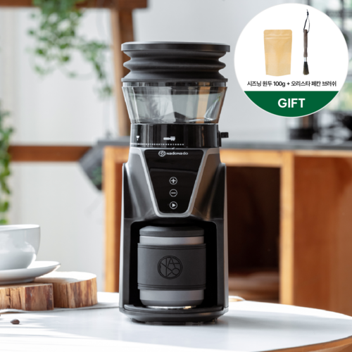 나도나도 전동 커피 그라인더 2세대 가정용 원두 자동 분쇄기 ND-CGH2, 청소용 브러쉬 + 시즈닝 원두 100g, 1개, 검정