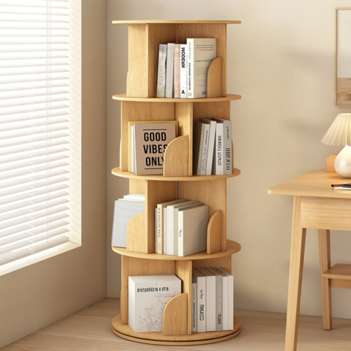 MOFINE 편안홈 대용량 원형 책장 거실 책장 서재 책장 나무 책장, 원목, 4단