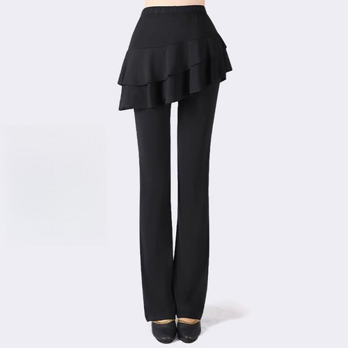 Yanrz 댄스 치마바지 여자 라틴댄스바지, 블랙  2단 사선