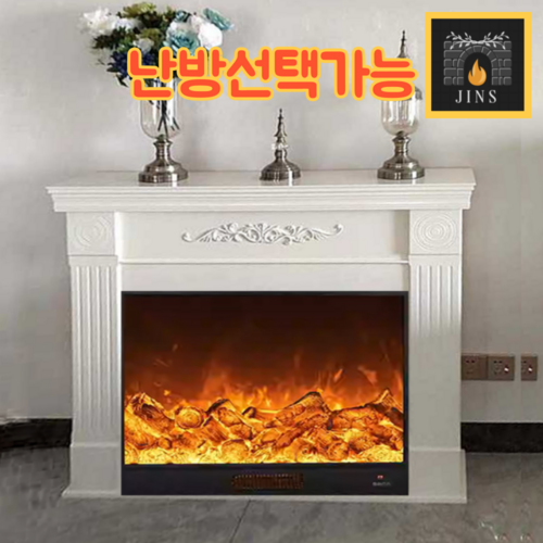 성진인테리어 벽난로콘솔 LED 장식장 히터 불멍 난방 조명 모닥불 실내 엔틱가구, 난방가능, 화이트, 폭1.2m