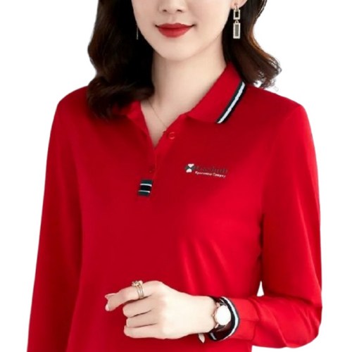 편안한 착용감 중년 여성 긴팔 티셔츠 골프 긴소매 면소재 브이넥 빅사이즈 면티 폴로티 카라넥 폴로 티셔츠