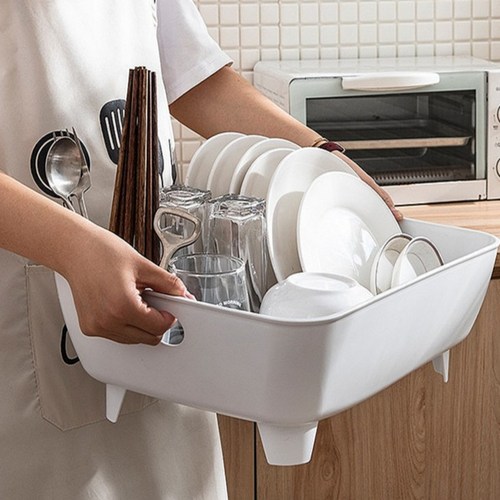 아이템체스트 물빠짐 자동배수 식기건조대 그릇정리 설거지건조대, 1개, 화이트, 1단