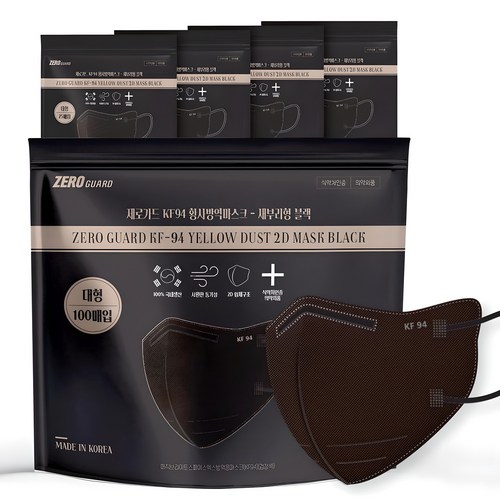 제로가드 KF94 새부리형 마스크 대형, 25개입, 4개, 블랙