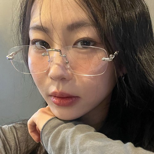 레트로 스퀘어 무테 안경 빈티지 패션 안경테 변색렌즈